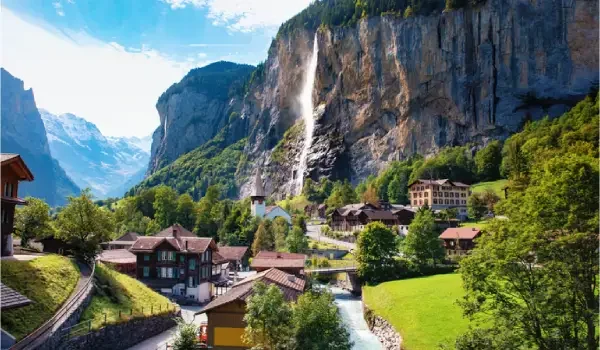 scenic waterfalls and alpine